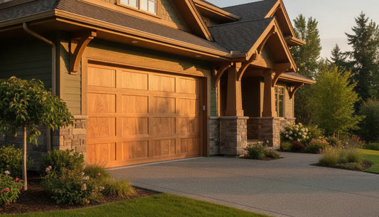 Custom Western Red Cedar garage door on a craftsman home
